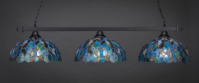  Square 3 Light Bar In Matte Black Finish With 16" Blue Mosaic Tiffany Glass (803-DG-995) - lights