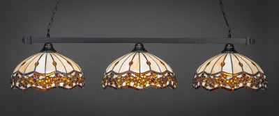  Square 3 Light Bar In Matte Black Finish With 16" Roman Jewel Tiffany Glass (803-MB-997) - lights