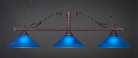  Scroll 3 Light Bar In Bronze Finish With 16" Blue Italian Glass (823-BRZ-415) - lights