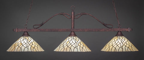  Scroll 3 Light Bar In Bronze Finish With 16" Sandhill Tiffany Glass - lights