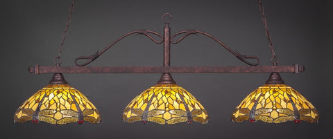  Scroll 3 Light Bar In Bronze Finish With 16" Amber Dragonfly Tiffany Glass (823-BRZ-946) - lights