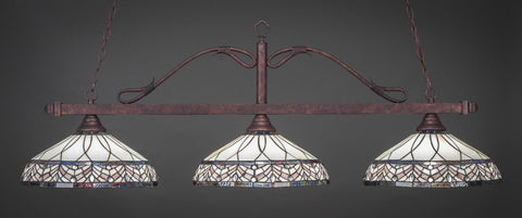  Scroll 3 Light Bar In Bronze Finish With 16" Royal Merlot Tiffany Glass (823-BRZ-948) - lights