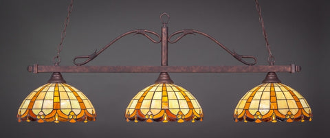  Scroll 3 Light Bar In Bronze Finish With 14.5" Butterscotch Tiffany Glass - lights