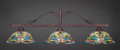  Scroll 3 Light Bar In Bronze Finish With 19" Kaleidoscope Tiffany Glass - lights