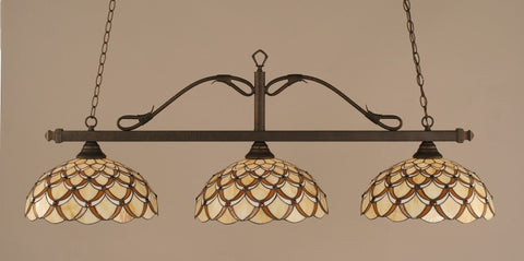  Scroll 3 Light Bar In Bronze Finish With 16" Honey & Brown Scallop Tiffany Glass - lights