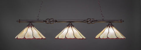  Eleganté 3 Light Bar In Dark Granite Finish With 16" Honey And Burgundy Flair Tiffany Glass (863-DG-916) - lights