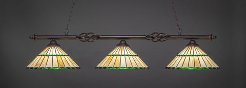  Eleganté 3 Light Bar In Dark Granite Finish With 15.5" Honey Glass & Green Jewels Tiffany Glass (863-DG-977) - lights