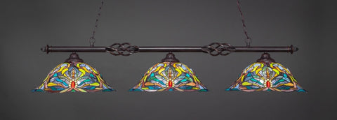  Eleganté 3 Light Bar In Dark Granite Finish With 19" Kaleidoscope Tiffany Glass (863-DG-990) - lights