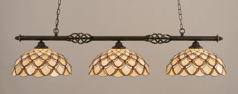  Eleganté 3 Light Bar In Dark Granite Finish With 16" Honey & Brown Scallop Tiffany Glass (863-DG-993) - lights