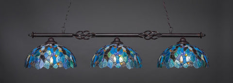  Eleganté 3 Light Bar In Dark Granite Finish With 16" Blue Mosaic Tiffany Glass (863-DG-995) - lights