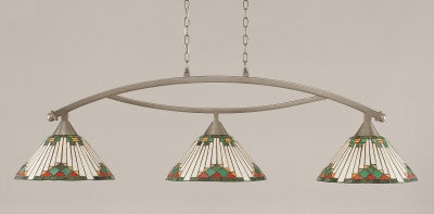  Bow 3 Light Bar In Brushed Nickel Finish With 15" Green Sunray Tiffany Glass (873-BN-937) - lights