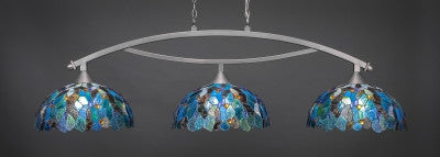 Bow 3 Light Bar In Brushed Nickel Finish With 16" Blue Mosaic Tiffany Glass (873-BN-995) - lights