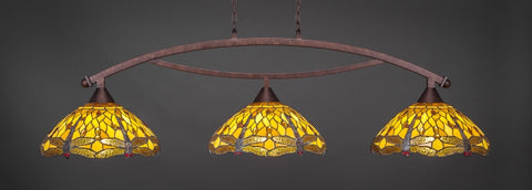  Bow 3 Light Bar In Bronze Finish With 16" Amber Dragonfly Tiffany Glass (873-BRZ-946) - lights