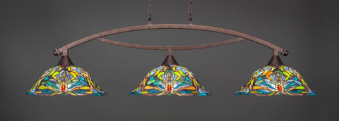  Bow 3 Light Bar In Bronze Finish With 19" Kaleidoscope Tiffany Glass (873-BRZ-990) - lights
