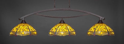  Bow 3 Light Bar In Dark Granite Finish With 16" Amber Dragonfly Tiffany Glass (873-DG-946) - lights