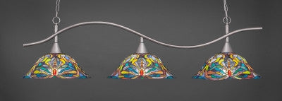  Swoop 3 Light Bar In Brushed Nickel Finish With 19" Kaleidoscope Tiffany Glass (893-BN-990) - lights