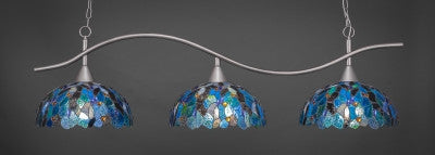  Swoop 3 Light Bar In Brushed Nickel Finish With 16" Blue Mosaic Tiffany Glass (893-BN-995) - lights