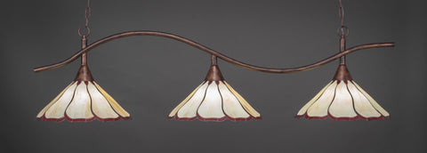  Swoop 3 Light Bar In Bronze Finish With 16" Honey & Burgundy Flair Tiffany Glass - lights
