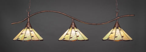  Swoop 3 Light Bar In Bronze Finish With 16" Autumn Leaves Tiffany Glass (893-BRZ-926) - lights