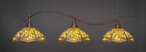  Swoop 3 Light Bar In Bronze Finish With 16" Amber Dragonfly Tiffany Glass - lights