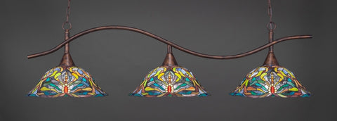  Swoop 3 Light Bar In Bronze Finish With 19" Kaleidoscope Tiffany Glass (893-BRZ-990) - lights