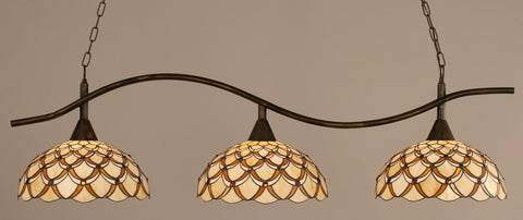  Swoop 3 Light Bar In Bronze Finish With 16" Honey & Brown Scallop Tiffany Glass - lights