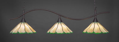  Swoop 3 Light Bar In Dark Granite Finish With 16" Honey & Hunter Green Flair Tiffany Glass (893-DG-913) - lights