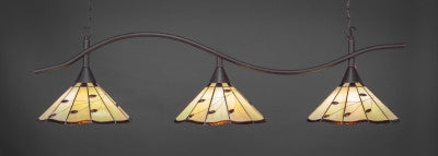  Swoop 3 Light Bar In Dark Granite Finish With 16" Autumn Leaves Tiffany Glass (893-DG-926) - lights
