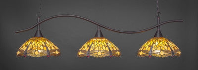  Swoop 3 Light Bar In Dark Granite Finish With 16" Amber Dragonfly Tiffany Glass (893-DG-946) - lights