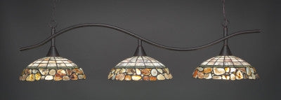  Swoop 3 Light Bar In Dark Granite Finish With 16" Cobblestone Tiffany Glass (893-DG-973) - lights