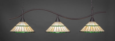  Swoop 3 Light Bar In Dark Granite Finish With 15.5" Honey Glass & Green Tiffany Glass (893-DG-977) - lights