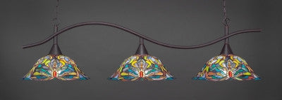  Swoop 3 Light Bar In Dark Granite Finish With 19" Kaleidoscope Tiffany Glass (893-DG-990) - lights