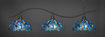  Swoop 3 Light Bar In Dark Granite Finish With 16" Blue Mosaic Tiffany Glass (893-DG-995) - lights